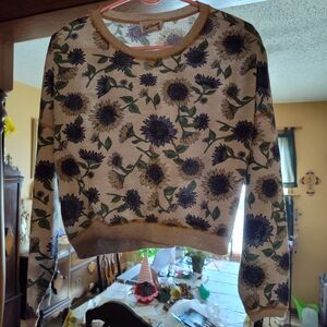 Sunflower Print Crewneck Sweater